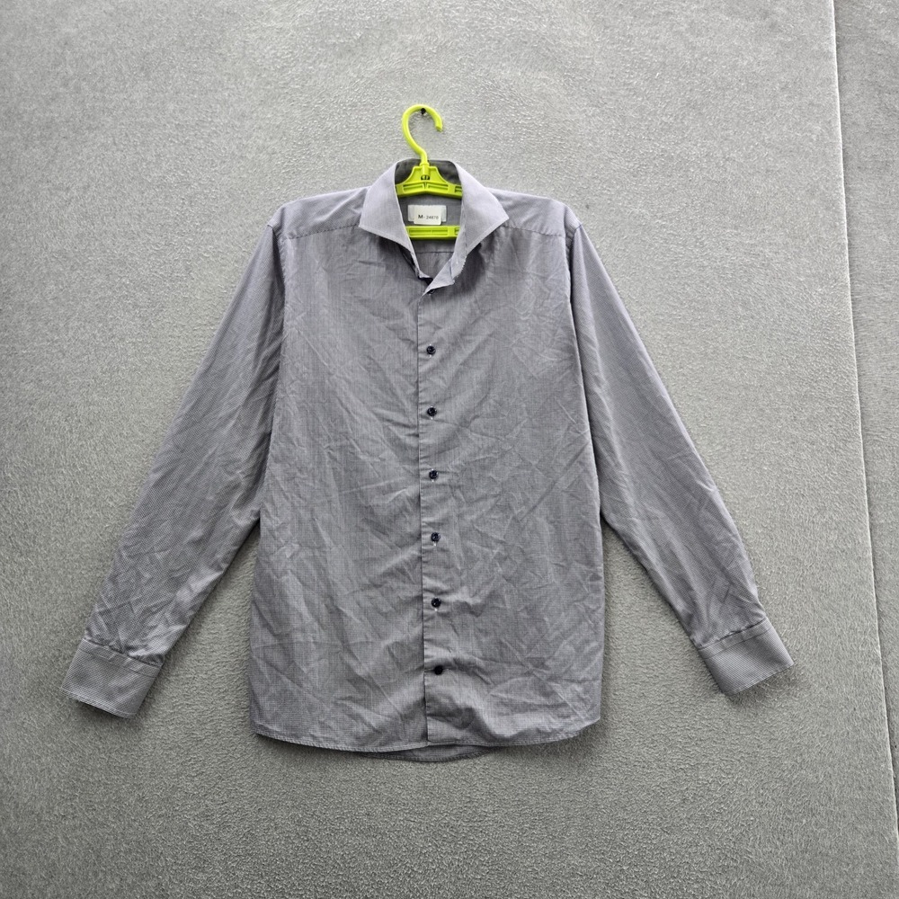 Eton Men Button Up Shirt 16 / 41 Gray Check Gingham Slim Long Sleeve Logo